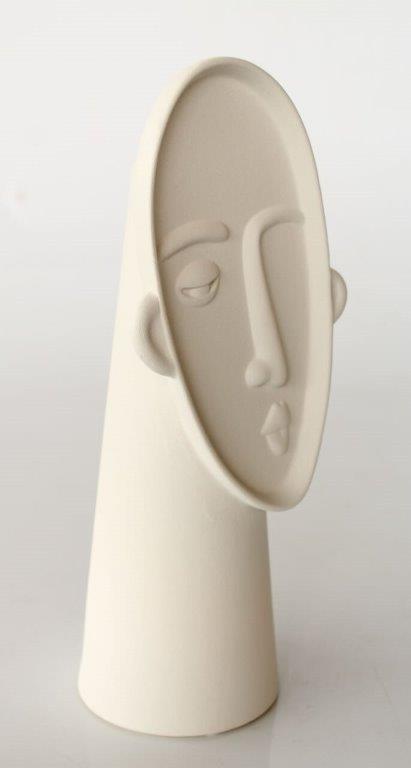 Tall White Ceramic Face Vase